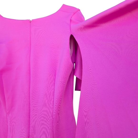 Black Halo Baldwin Ruffle Long Sleeve Gown in Pink Wink. Crepe Gown. Size 8 - Picture 4 of 9